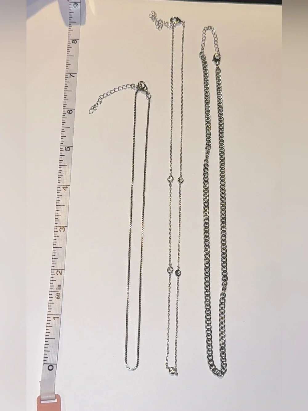 3 Layered Stainless Steel Silver Tone Crystal Station Necklace